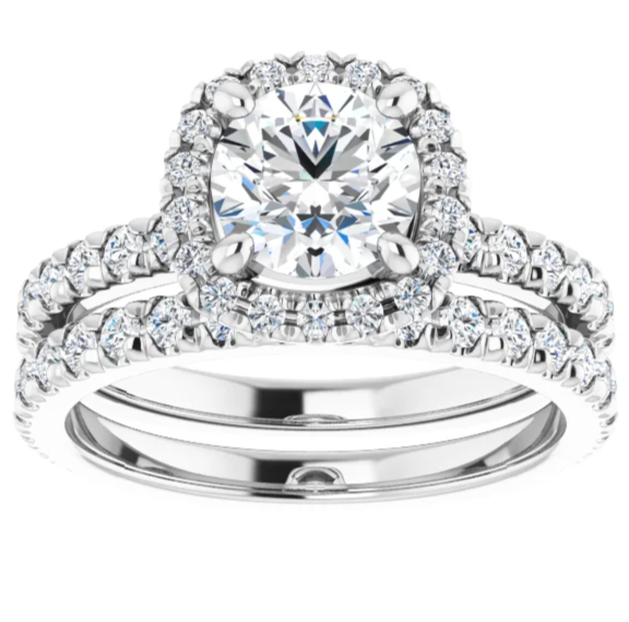 1/2 Carat Halo Solitaire Engagement Ring with Optional Band Lab Grown Diamonds