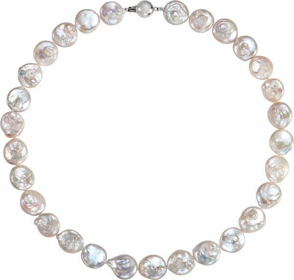 Sterling Silver 18" Coin Cultured Freshwater Pearl Necklace/Bracelet 13-14MM